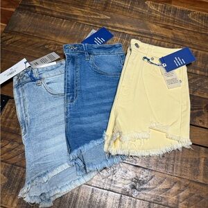 Denim and Yellow Frayed Hem Skirts